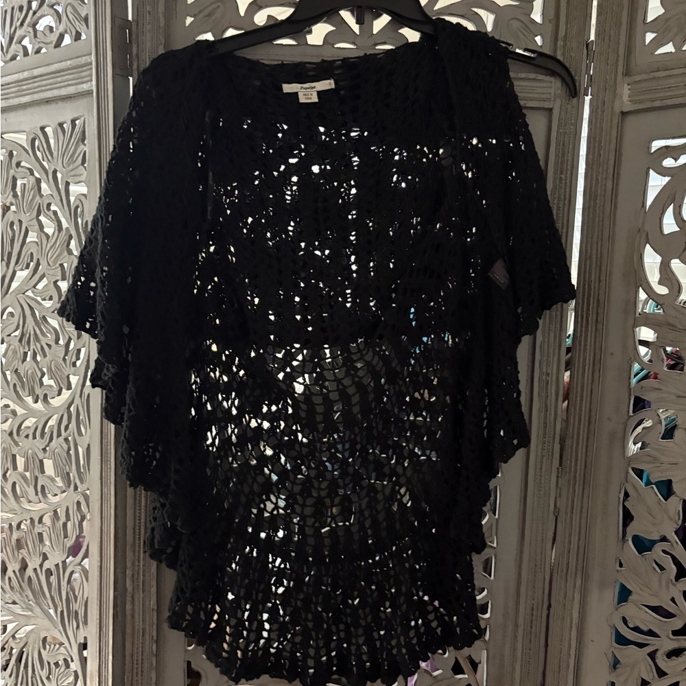 Papaya Black Crochet Vest